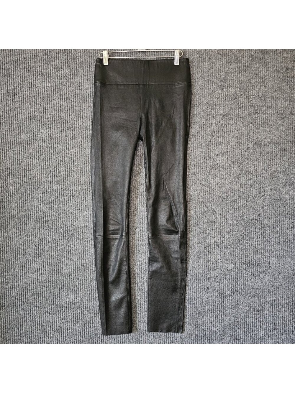 SPRWMN Leggings Women Small Black Leather Ankle Pants Skinny  Raw Cut Hem
